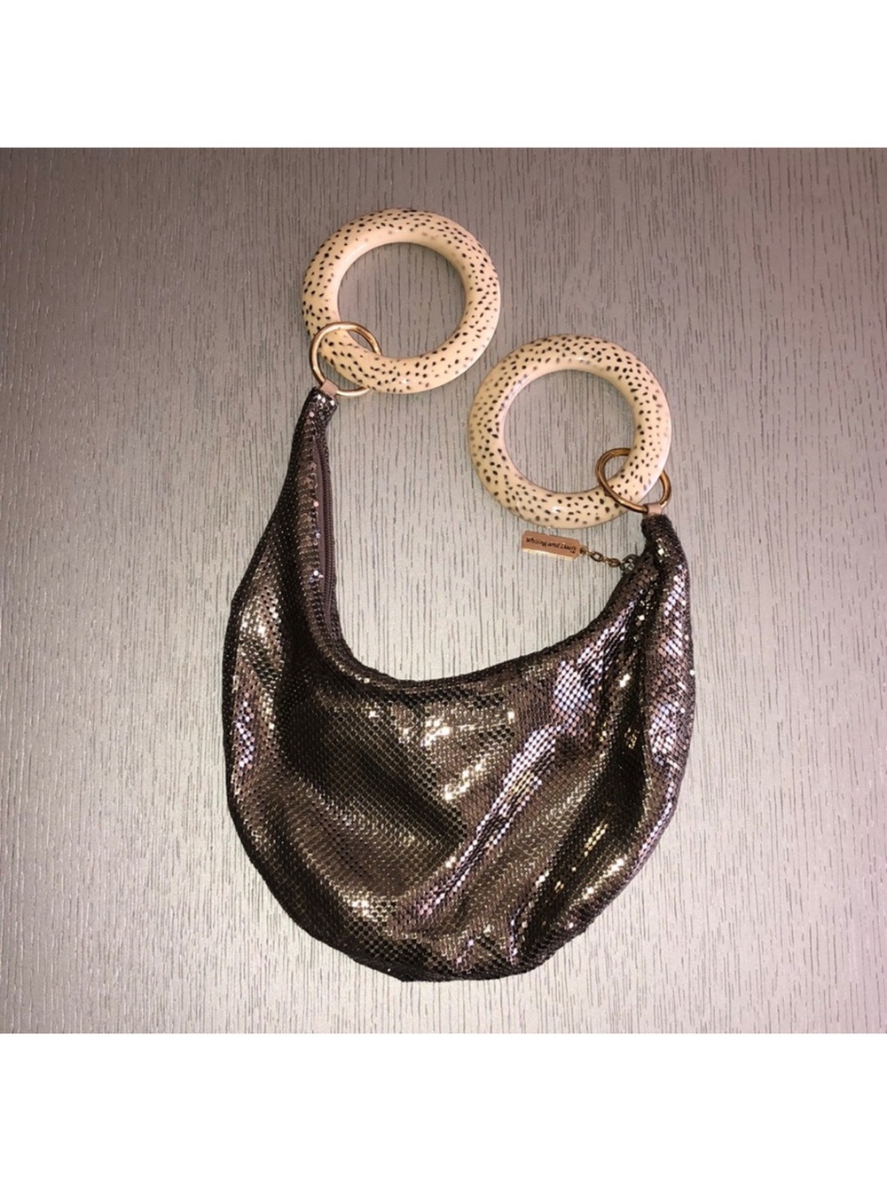 VINTAGE RARE Whiting and Davis gold bronze hobo bag